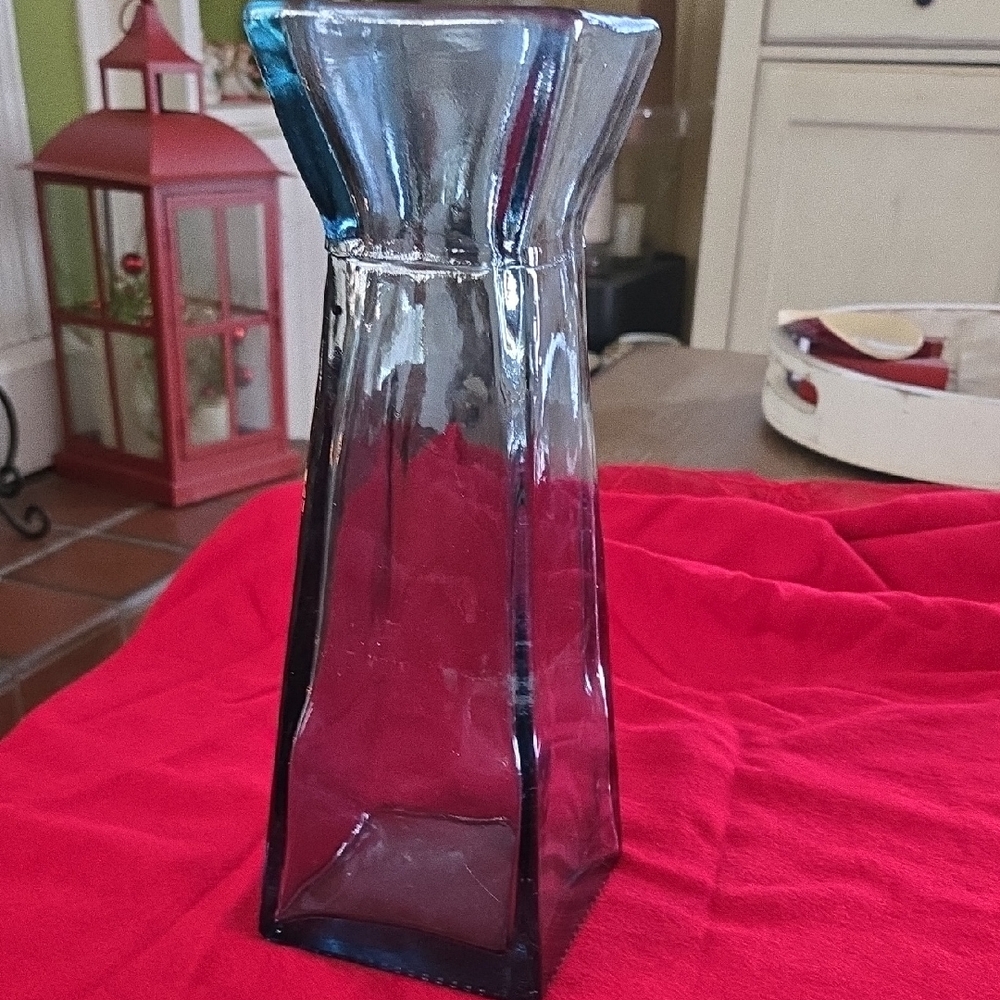 Vidrios Reciclados San Migual Glass Vase Column Style MCM Spain Clear Blue EUC